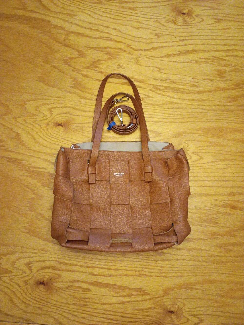 Lia Numa Genuine Italian Leather Woven Basket Weave Tote Bag